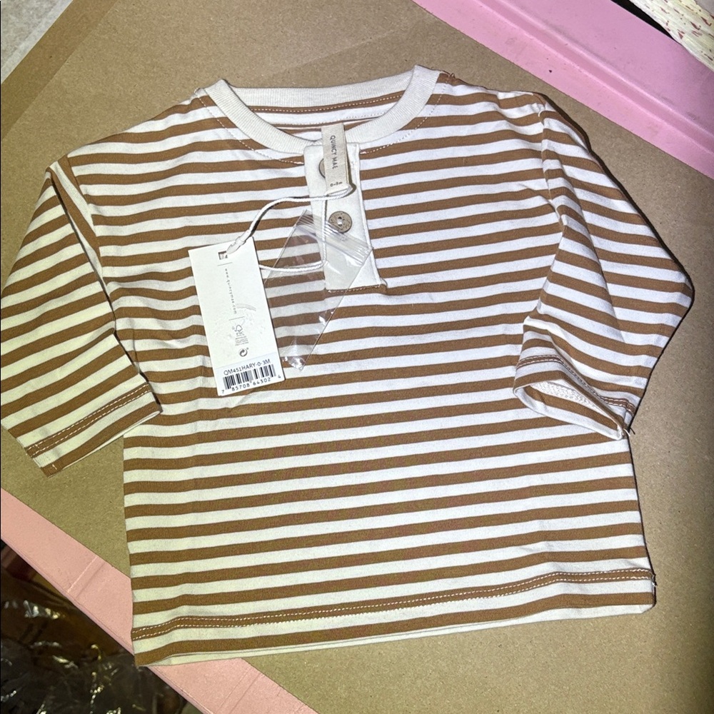 Quincy Mae 0-3 months Brown and White Striped Long Sleeve Tee Unisex